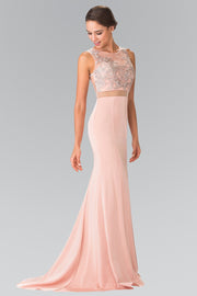 Mock Two-Piece Dress with Embroidered Illusion Top by Elizabeth K GL2247-Long Formal Dresses-ABC Fashion