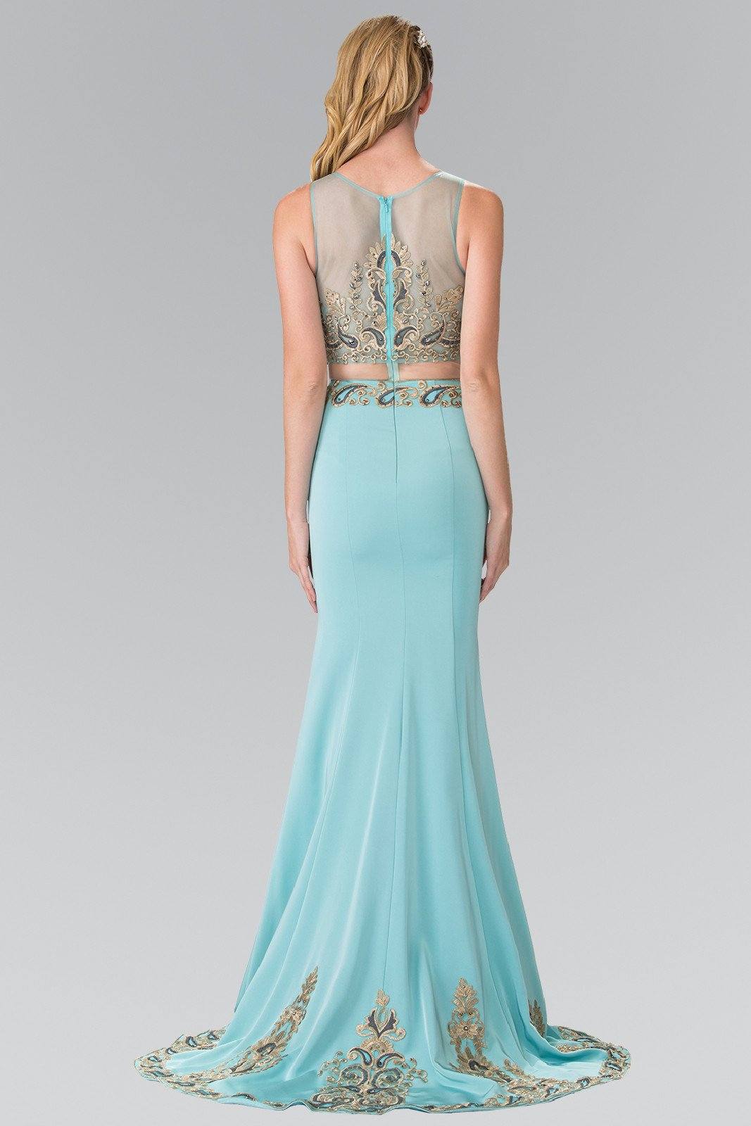 Mock Two-Piece Embroidered Illusion Dress by Elizabeth K GL2248-Long Formal Dresses-ABC Fashion
