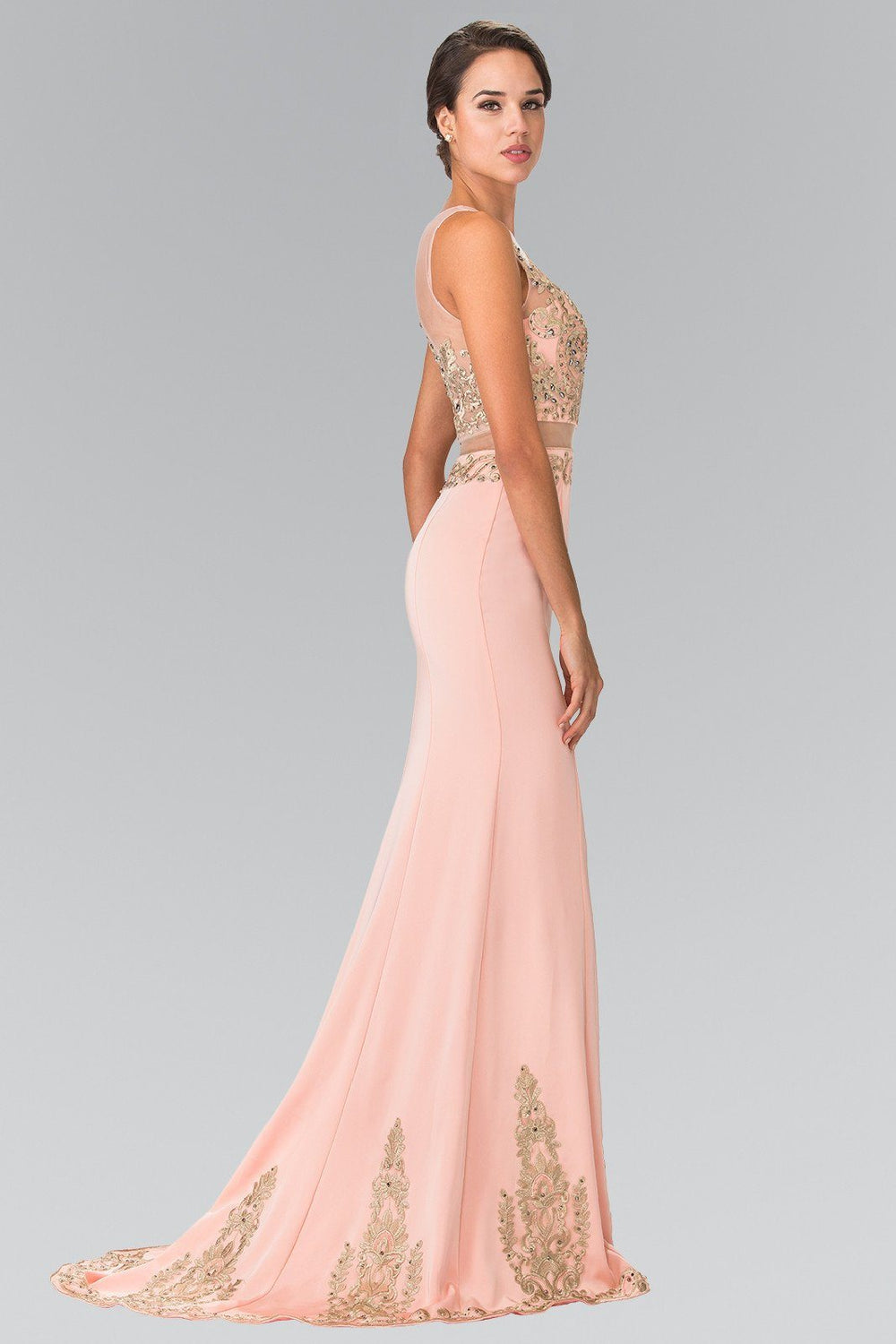 Mock Two-Piece Embroidered Illusion Dress by Elizabeth K GL2248-Long Formal Dresses-ABC Fashion