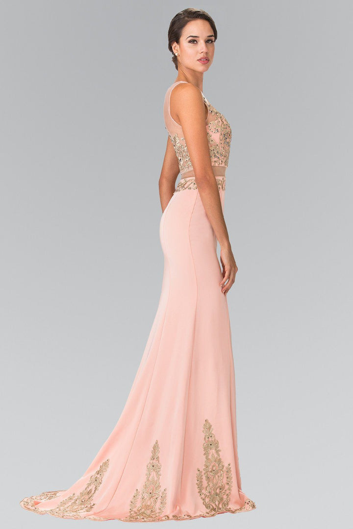 Mock Two-Piece Embroidered Illusion Dress by Elizabeth K GL2248-Long Formal Dresses-ABC Fashion