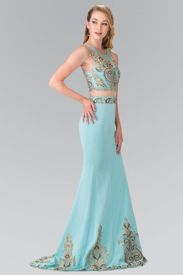 Mock Two-Piece Embroidered Illusion Dress by Elizabeth K GL2248-Long Formal Dresses-ABC Fashion