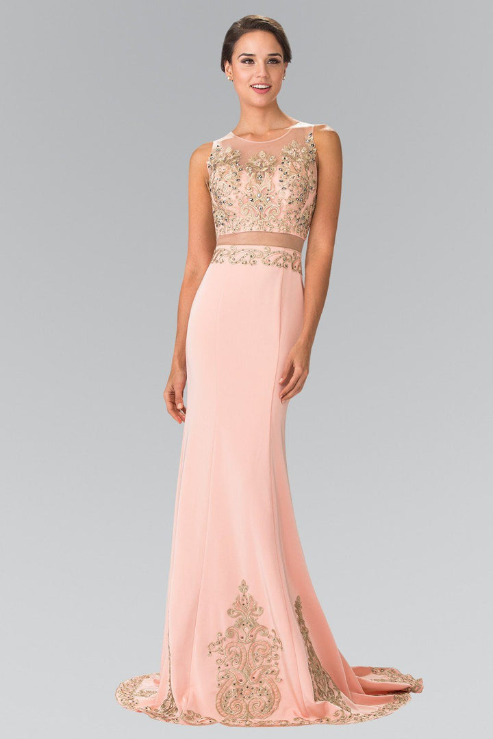 Mock Two-Piece Embroidered Illusion Dress by Elizabeth K GL2248-Long Formal Dresses-ABC Fashion