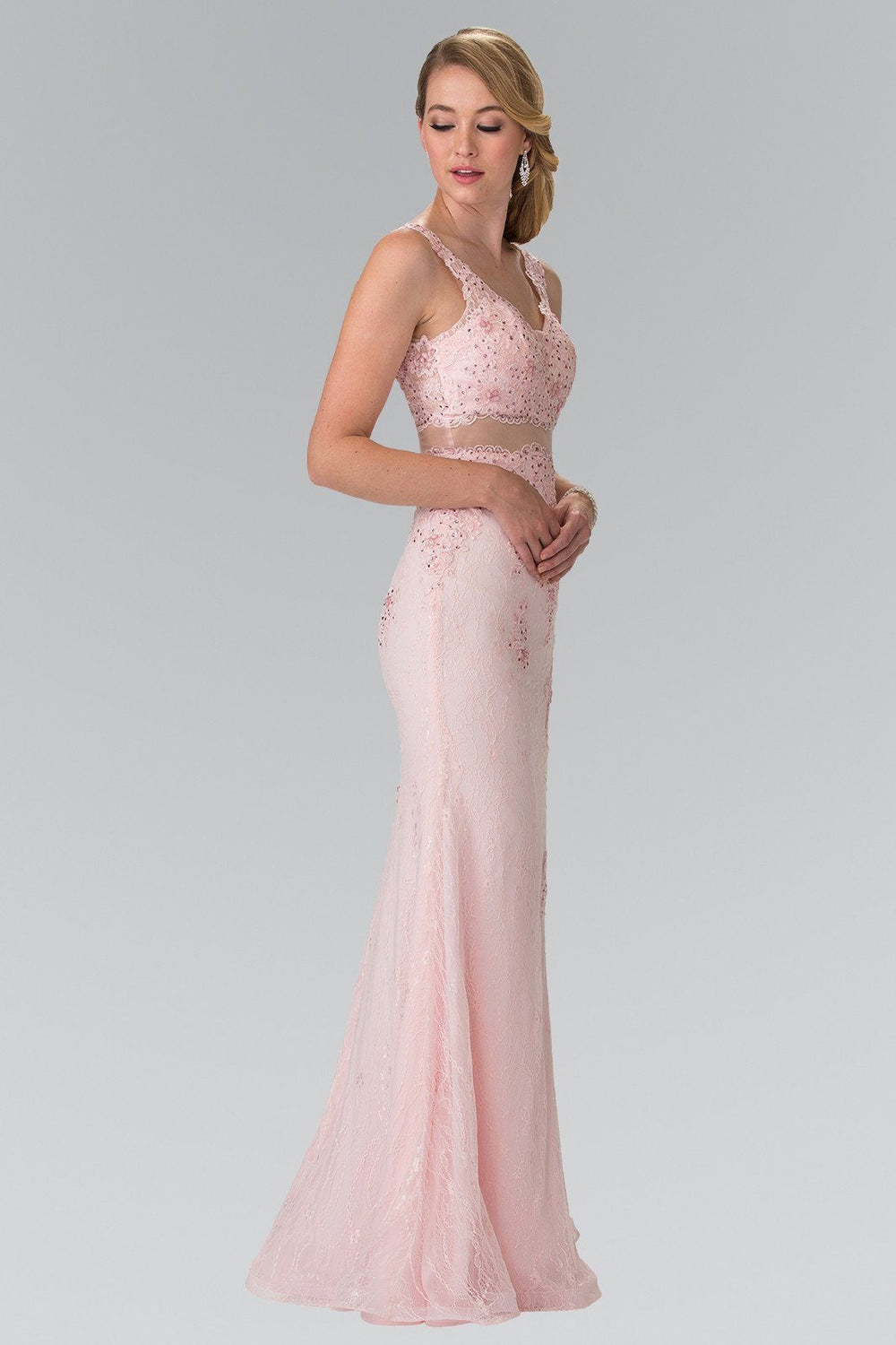 Mock Two-Piece Embroidered Lace Dress by Elizabeth K GL2240-Long Formal Dresses-ABC Fashion