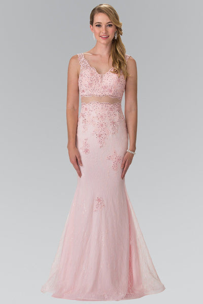 Mock Two-Piece Embroidered Lace Dress by Elizabeth K GL2240-Long Formal Dresses-ABC Fashion