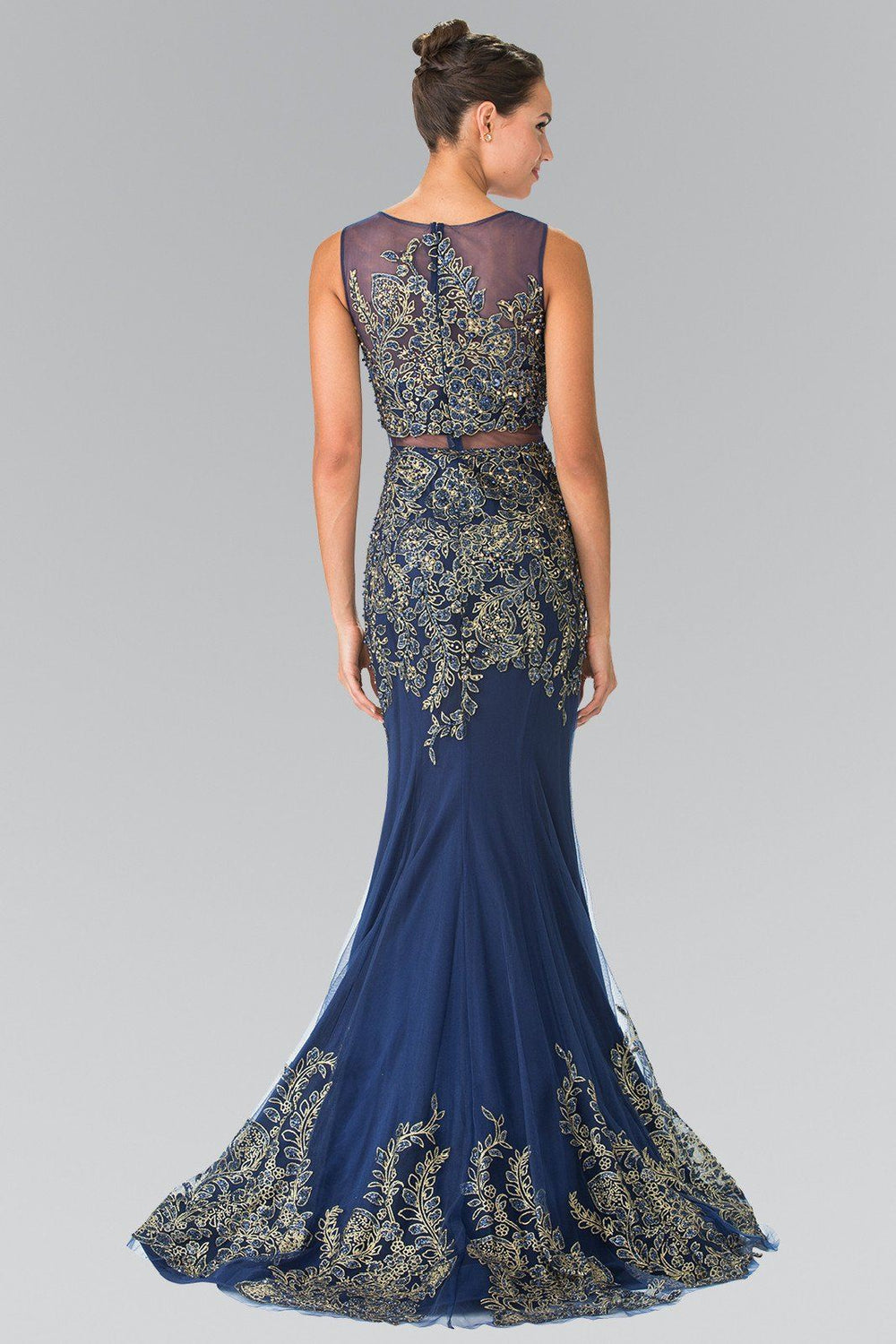 Mock Two-Piece Embroidered Mermaid Dress by Elizabeth K GL2338-Long Formal Dresses-ABC Fashion