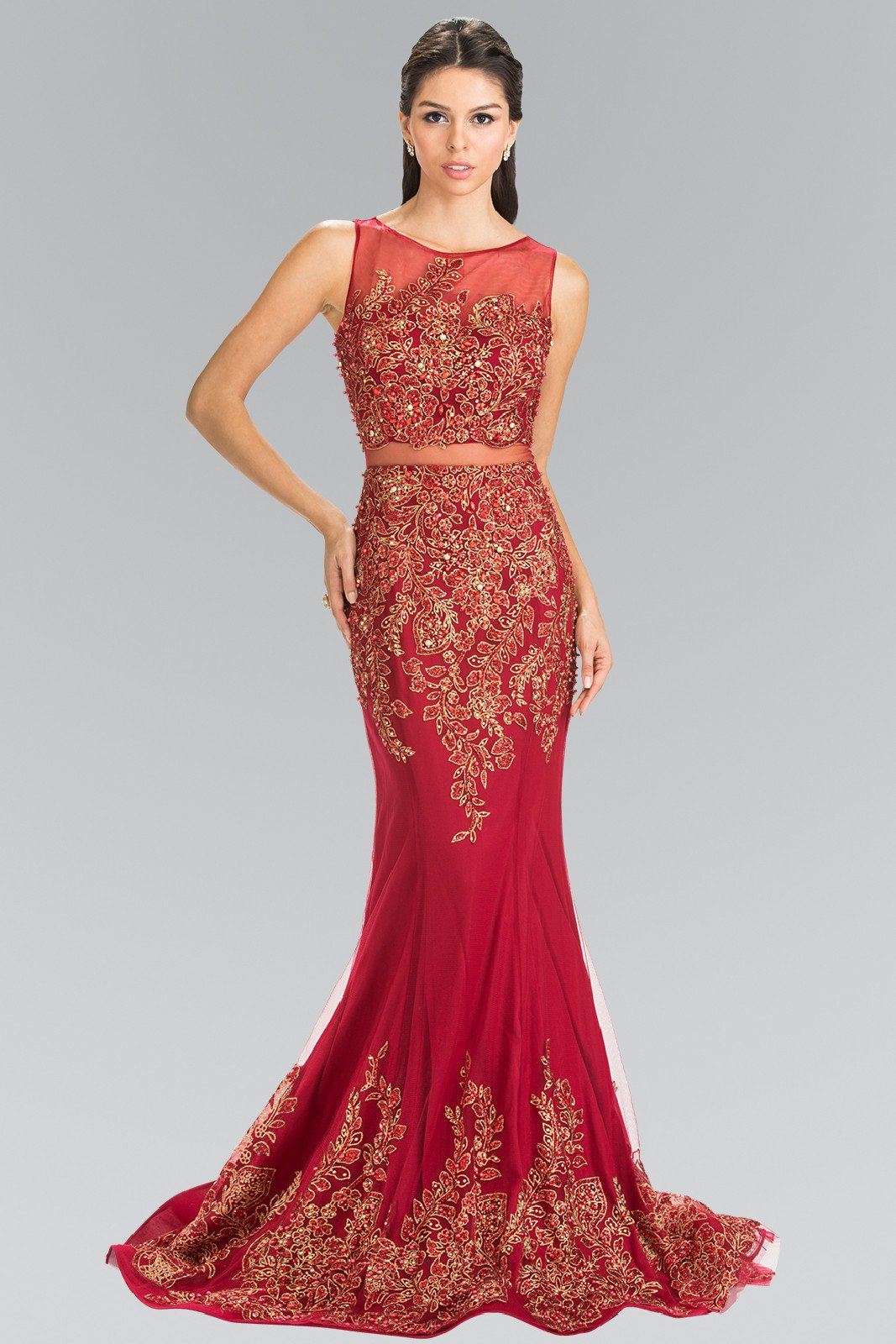 Mock Two-Piece Embroidered Mermaid Dress by Elizabeth K GL2338-Long Formal Dresses-ABC Fashion