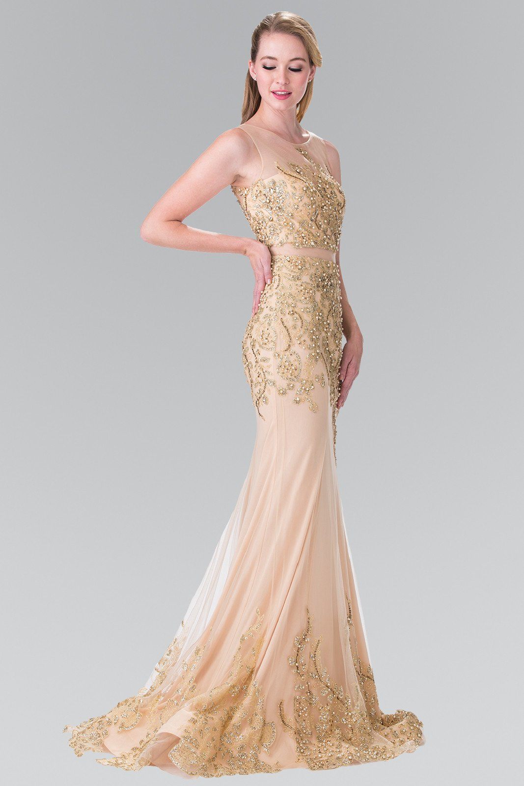 Mock Two-Piece Embroidered Mermaid Dress by Elizabeth K GL2338-Long Formal Dresses-ABC Fashion