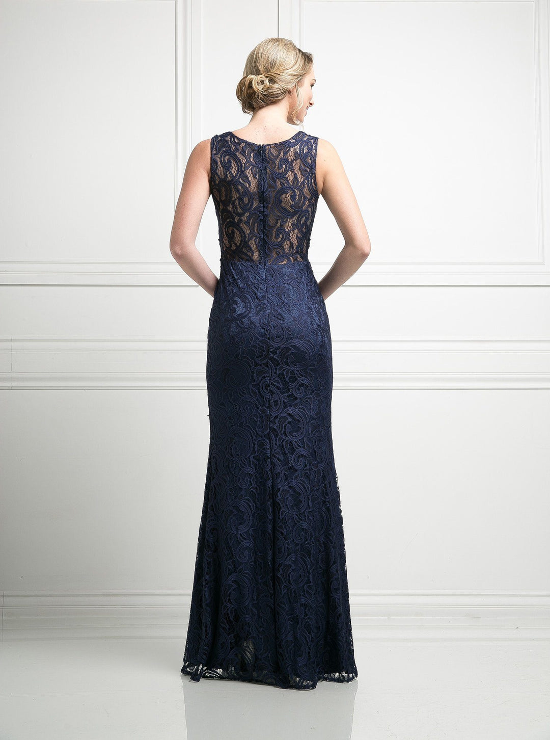 Mock Two Piece Lace Evening Dress by Cinderella Divine CF067L-Long Formal Dresses-ABC Fashion