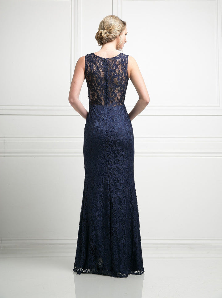 Mock Two Piece Lace Evening Dress by Cinderella Divine CF067L-Long Formal Dresses-ABC Fashion