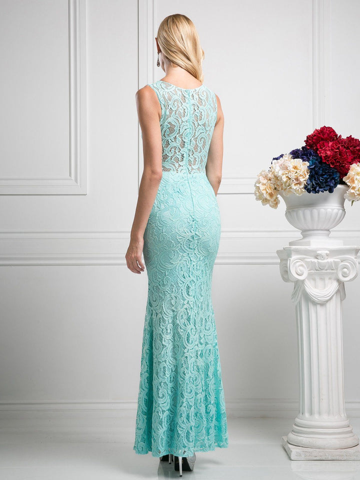Mock Two Piece Lace Evening Dress by Cinderella Divine CF067L-Long Formal Dresses-ABC Fashion
