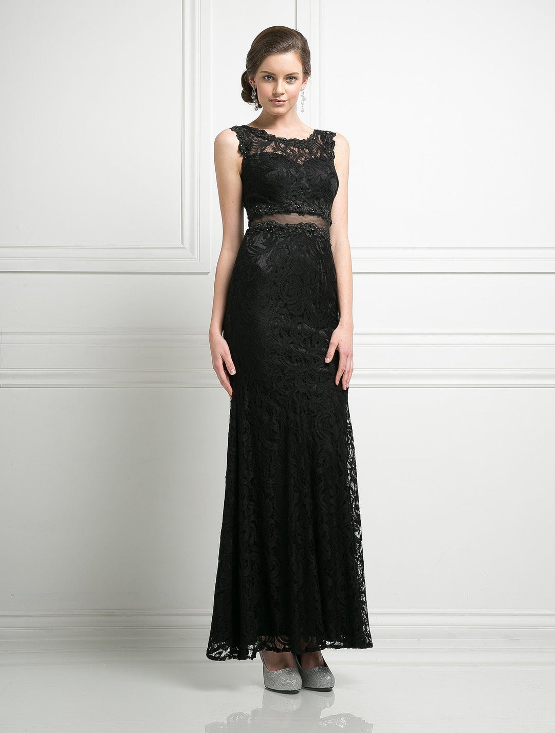 Mock Two Piece Lace Evening Dress by Cinderella Divine CF067L-Long Formal Dresses-ABC Fashion