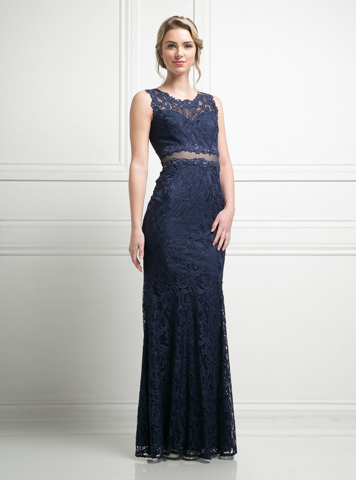 Mock Two Piece Lace Evening Dress by Cinderella Divine CF067L-Long Formal Dresses-ABC Fashion