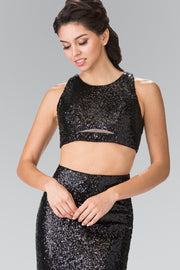 Mock Two-Piece Sequined Dress with Side Cutouts by Elizabeth K GL2333-Long Formal Dresses-ABC Fashion