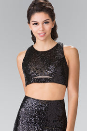 Mock Two-Piece Sequined Dress with Side Cutouts by Elizabeth K GL2333-Long Formal Dresses-ABC Fashion