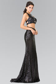 Mock Two-Piece Sequined Dress with Side Cutouts by Elizabeth K GL2333-Long Formal Dresses-ABC Fashion