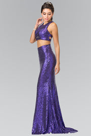 Mock Two-Piece Sequined Dress with Side Cutouts by Elizabeth K GL2333-Long Formal Dresses-ABC Fashion