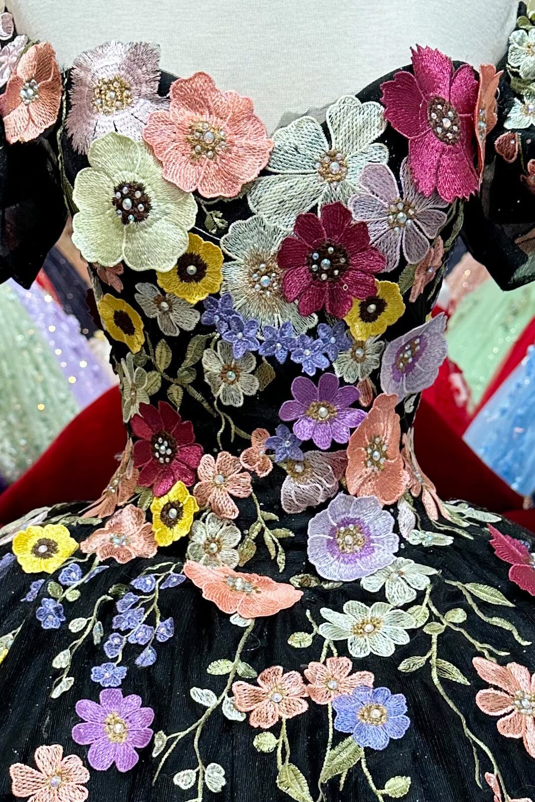Multicolor Floral Applique Ball Gown by Elizabeth K GL3177