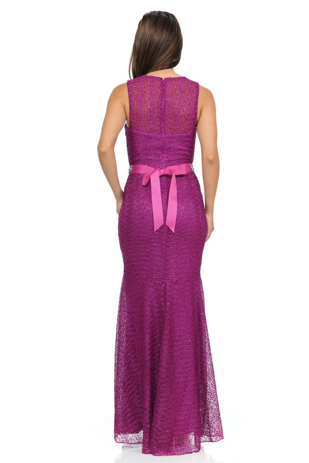 Navy Blue Long Lace Mermaid Dress with Back Bow by Lenovia-Long Formal Dresses-ABC Fashion