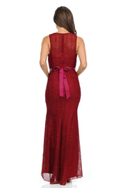 Navy Blue Long Lace Mermaid Dress with Back Bow by Lenovia-Long Formal Dresses-ABC Fashion