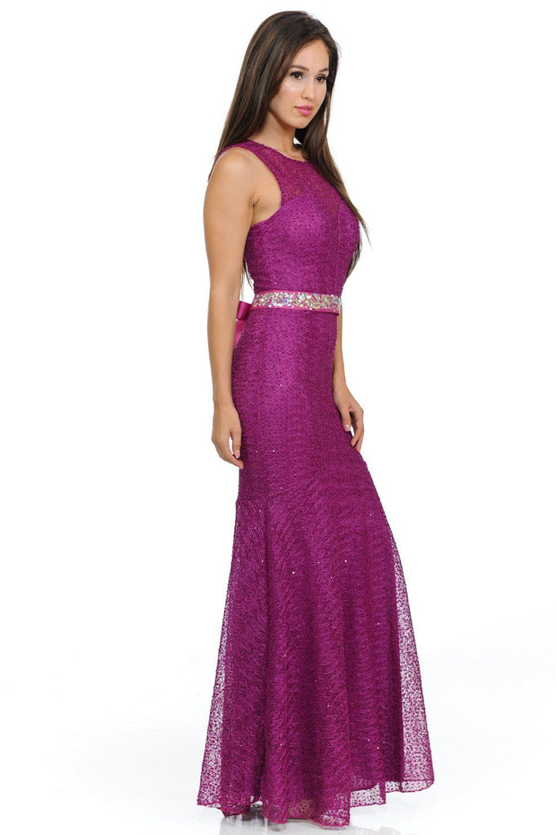 Navy Blue Long Lace Mermaid Dress with Back Bow by Lenovia-Long Formal Dresses-ABC Fashion