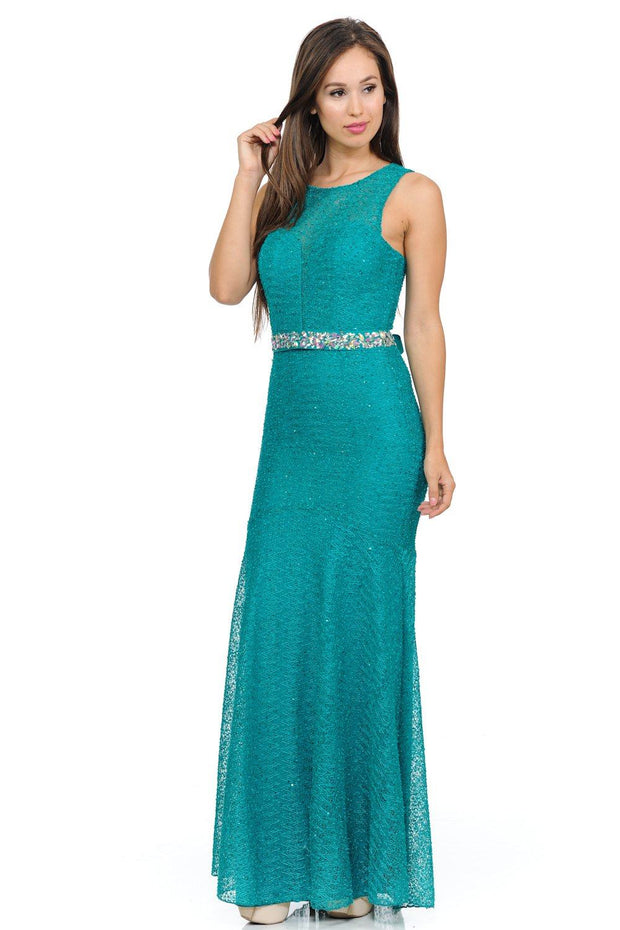 Navy Blue Long Lace Mermaid Dress with Back Bow by Lenovia-Long Formal Dresses-ABC Fashion
