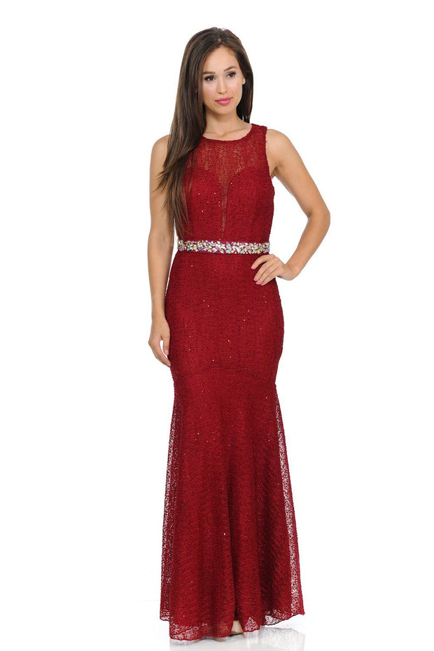 Navy Blue Long Lace Mermaid Dress with Back Bow by Lenovia-Long Formal Dresses-ABC Fashion