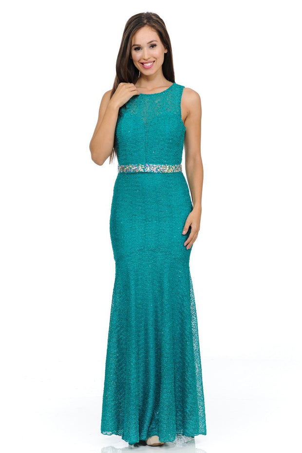 Navy Blue Long Lace Mermaid Dress with Back Bow by Lenovia-Long Formal Dresses-ABC Fashion