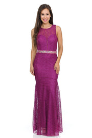 Navy Blue Long Lace Mermaid Dress with Back Bow by Lenovia-Long Formal Dresses-ABC Fashion