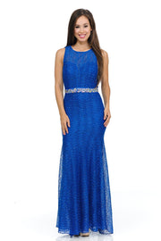 Navy Blue Long Lace Mermaid Dress with Back Bow by Lenovia-Long Formal Dresses-ABC Fashion
