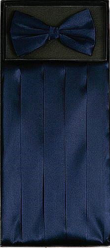 Navy Blue Silk Satin Cummerbund and Bow Tie Set-Men's Cummerbund-ABC Fashion
