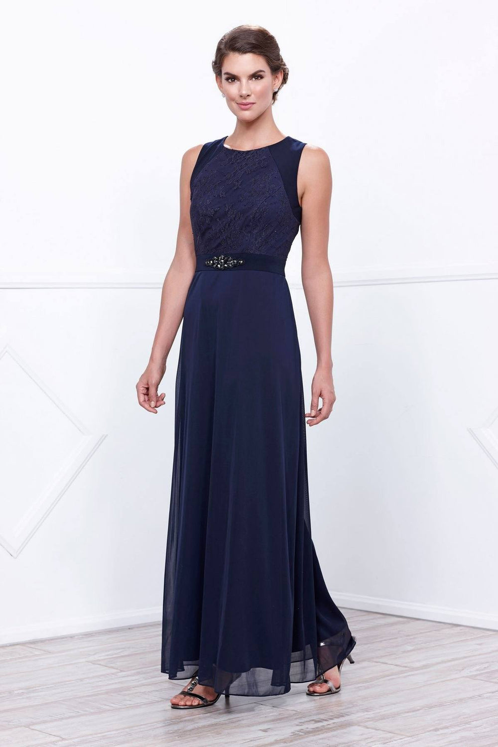 Navy Blue Sleeveless Lace Top Dress by Nox Anabel 5125-Long Formal Dresses-ABC Fashion