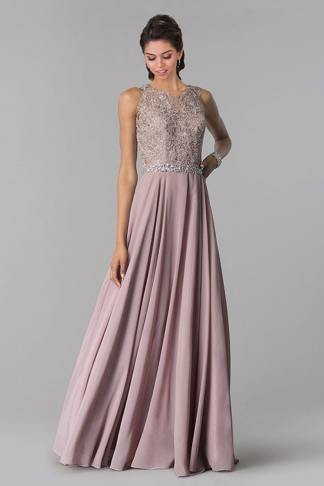 Navy Long Lace Appliqued Chiffon Dress by Elizabeth K GL2417-Long Formal Dresses-ABC Fashion