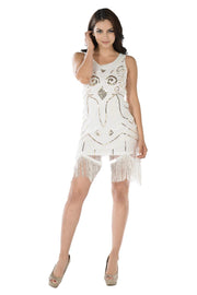Navy Short Sequined Flapper Fringe Dress by Poly USA-Short Cocktail Dresses-ABC Fashion