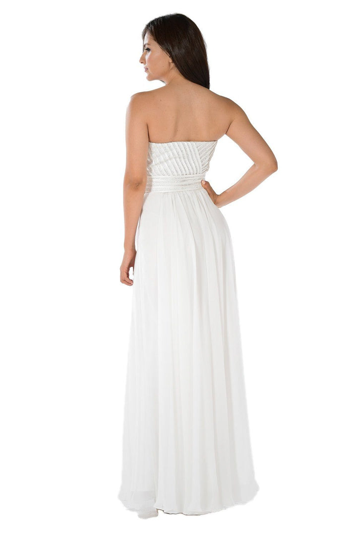 Navy Strapless Sweetheart Gown with Sequined Top by Poly USA-Long Formal Dresses-ABC Fashion