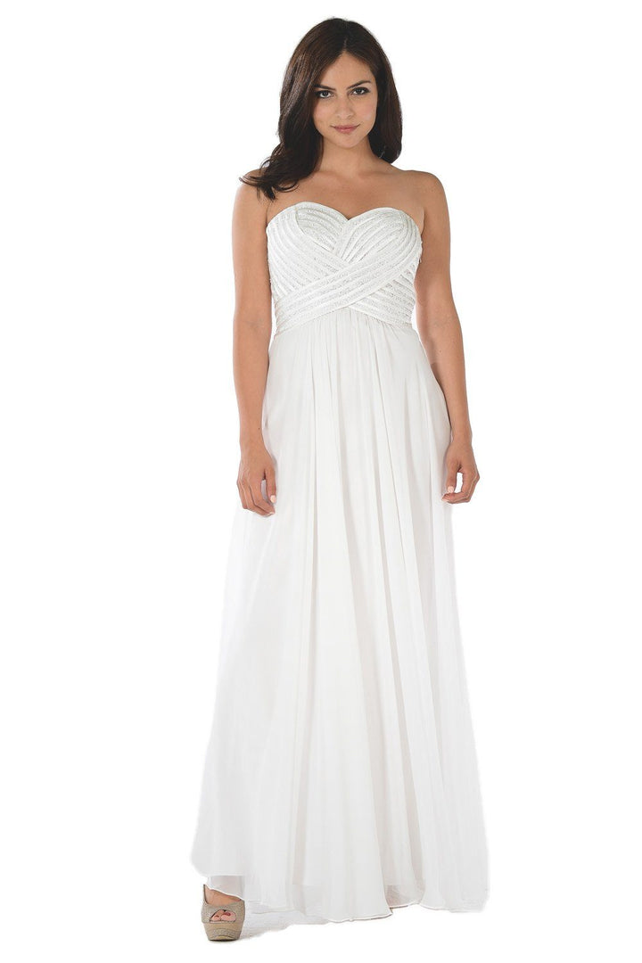 Navy Strapless Sweetheart Gown with Sequined Top by Poly USA-Long Formal Dresses-ABC Fashion