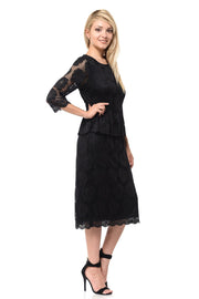 Nude Short Floral Lace Dress with Sleeves by Lenovia-Short Cocktail Dresses-ABC Fashion