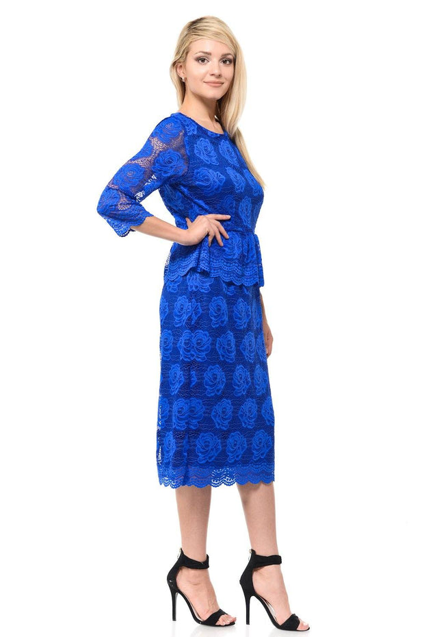 Nude Short Floral Lace Dress with Sleeves by Lenovia-Short Cocktail Dresses-ABC Fashion