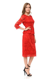 Nude Short Floral Lace Dress with Sleeves by Lenovia-Short Cocktail Dresses-ABC Fashion
