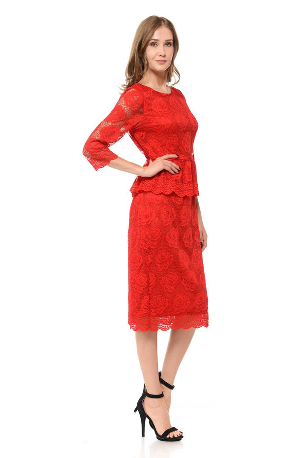 Nude Short Floral Lace Dress with Sleeves by Lenovia-Short Cocktail Dresses-ABC Fashion