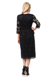 Nude Short Floral Lace Dress with Sleeves by Lenovia-Short Cocktail Dresses-ABC Fashion