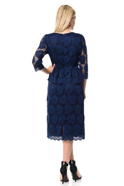 Nude Short Floral Lace Dress with Sleeves by Lenovia-Short Cocktail Dresses-ABC Fashion