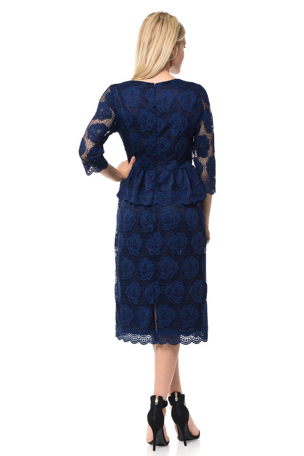 Nude Short Floral Lace Dress with Sleeves by Lenovia-Short Cocktail Dresses-ABC Fashion