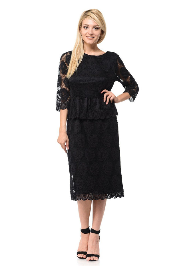 Nude Short Floral Lace Dress with Sleeves by Lenovia-Short Cocktail Dresses-ABC Fashion