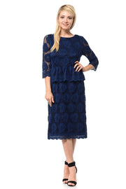 Nude Short Floral Lace Dress with Sleeves by Lenovia-Short Cocktail Dresses-ABC Fashion