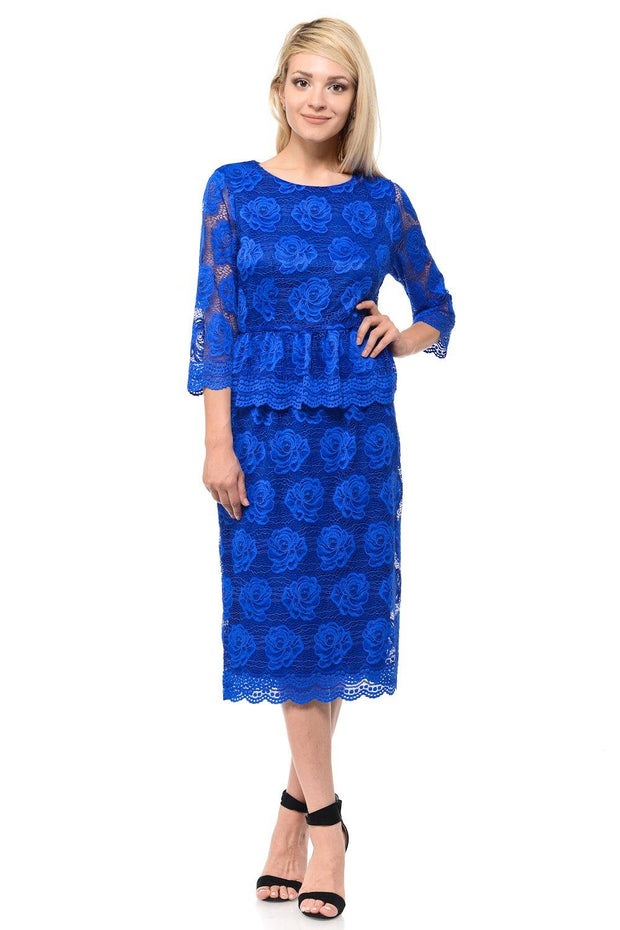 Nude Short Floral Lace Dress with Sleeves by Lenovia-Short Cocktail Dresses-ABC Fashion