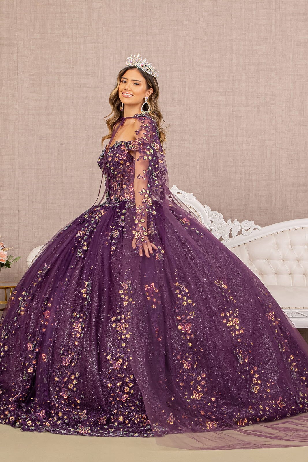 Off Shoulder Cape Ball Gown by Elizabeth K GL3171