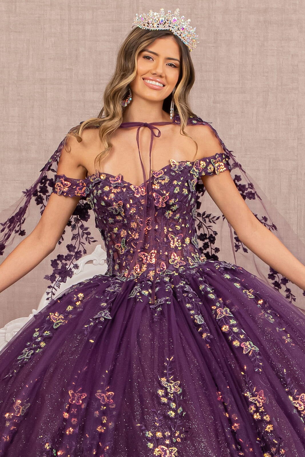 Off Shoulder Cape Ball Gown by Elizabeth K GL3171