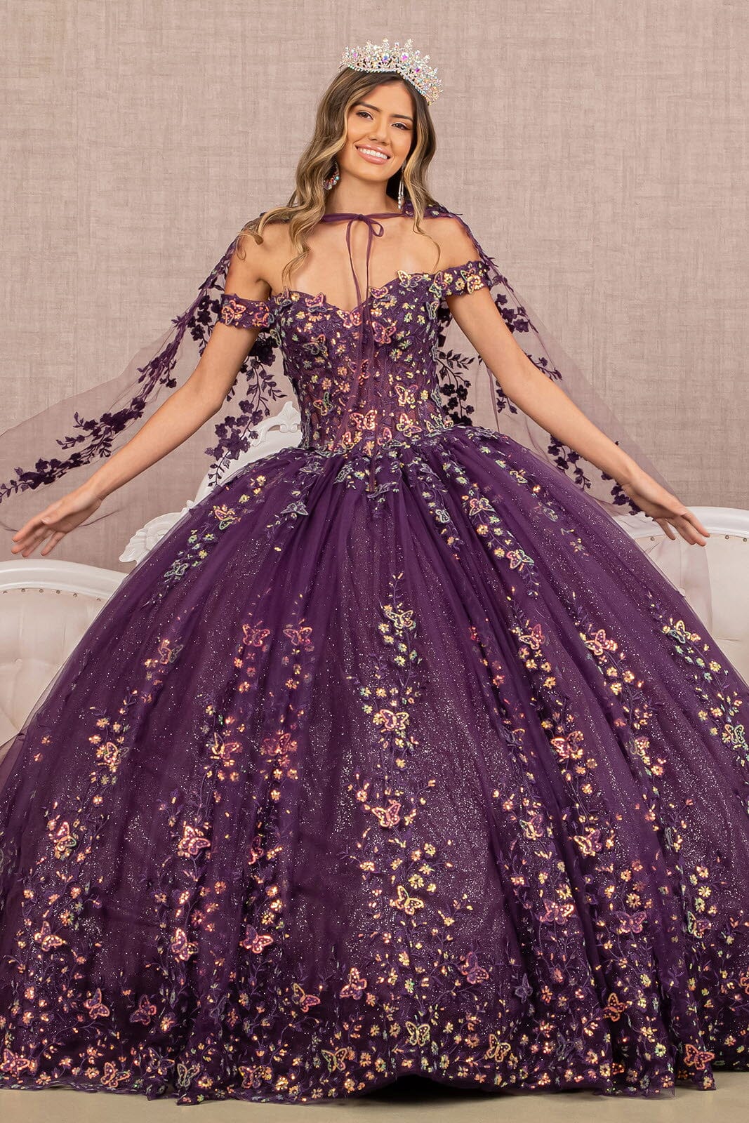 Off Shoulder Cape Ball Gown by Elizabeth K GL3171