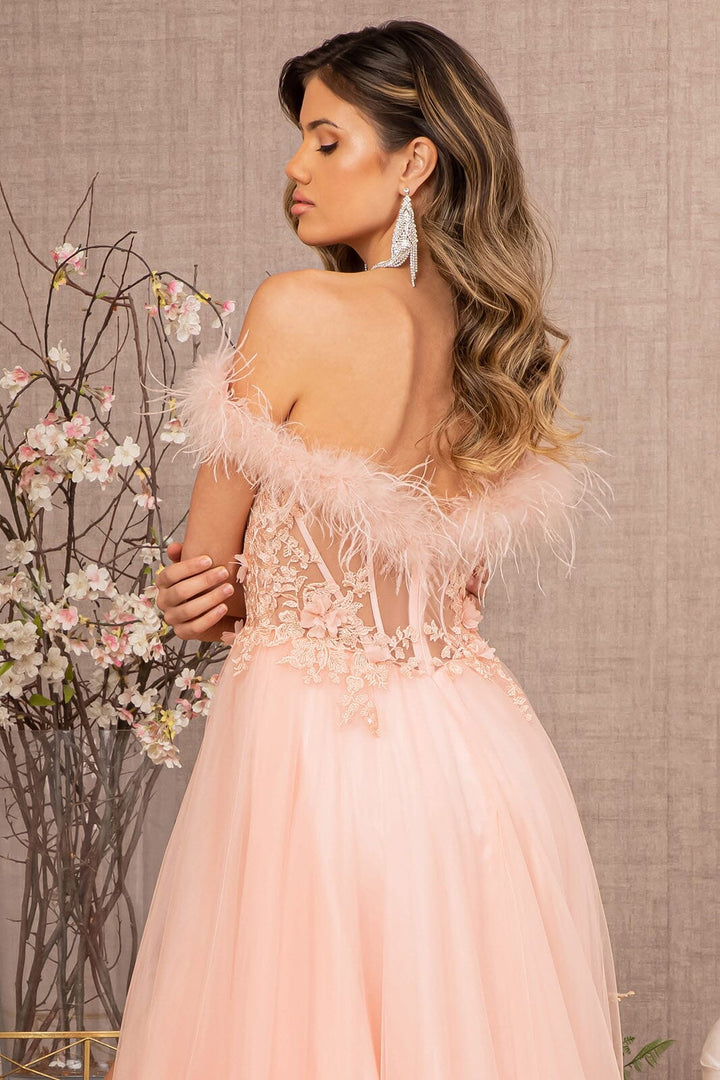 Off Shoulder Feather A-line Gown by GLS Gloria GL3138