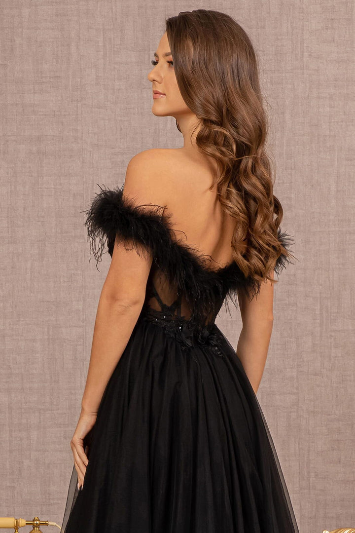 Off Shoulder Feather A-line Gown by GLS Gloria GL3138